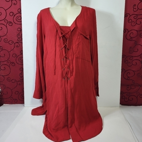 Love & Legend Red Lace Up Blouse - Picture 6 of 12
